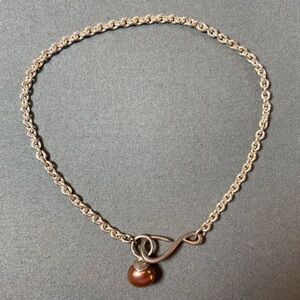 Catherine Canino Silver Chain Necklace with‎ Big bronze pearl Silver